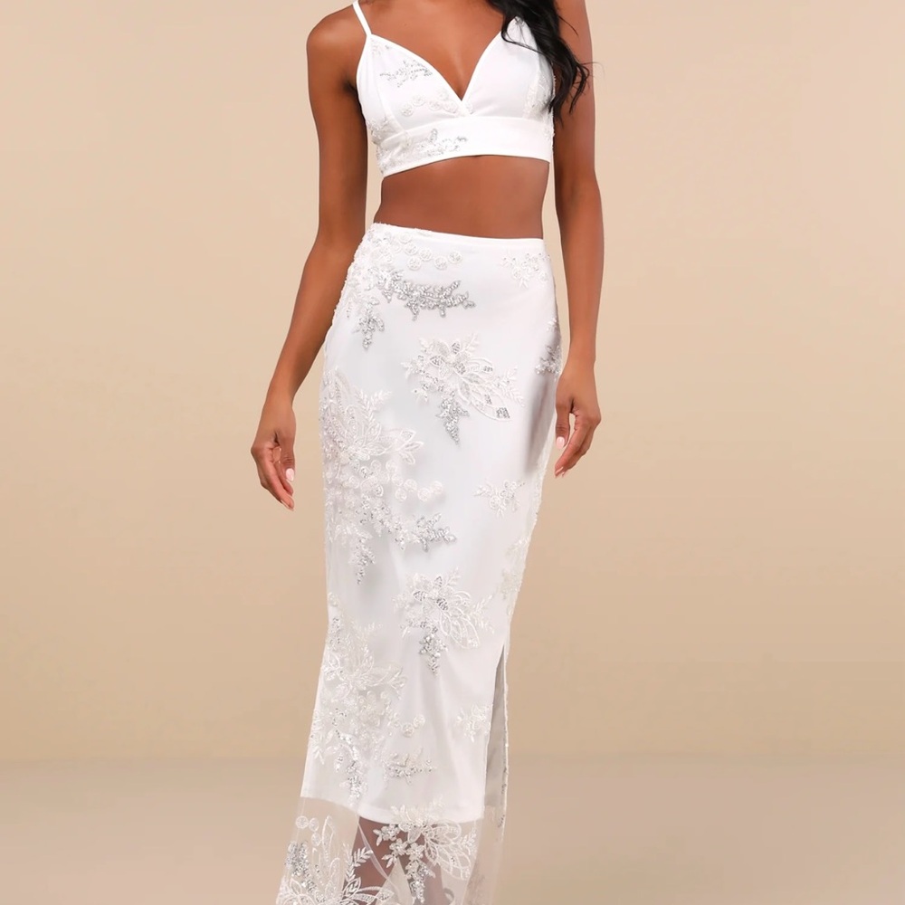 Lulu's White Lace Maxi Skirt
